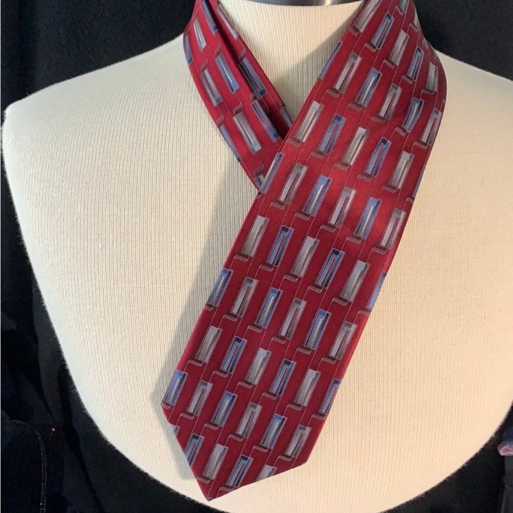 Umberto Bossi mens vintage red patterned silk tie